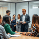 A group of professionals engages in a discussion around a conference table, with one speaker holding documents and others attentively listening. Customer Service Strategies