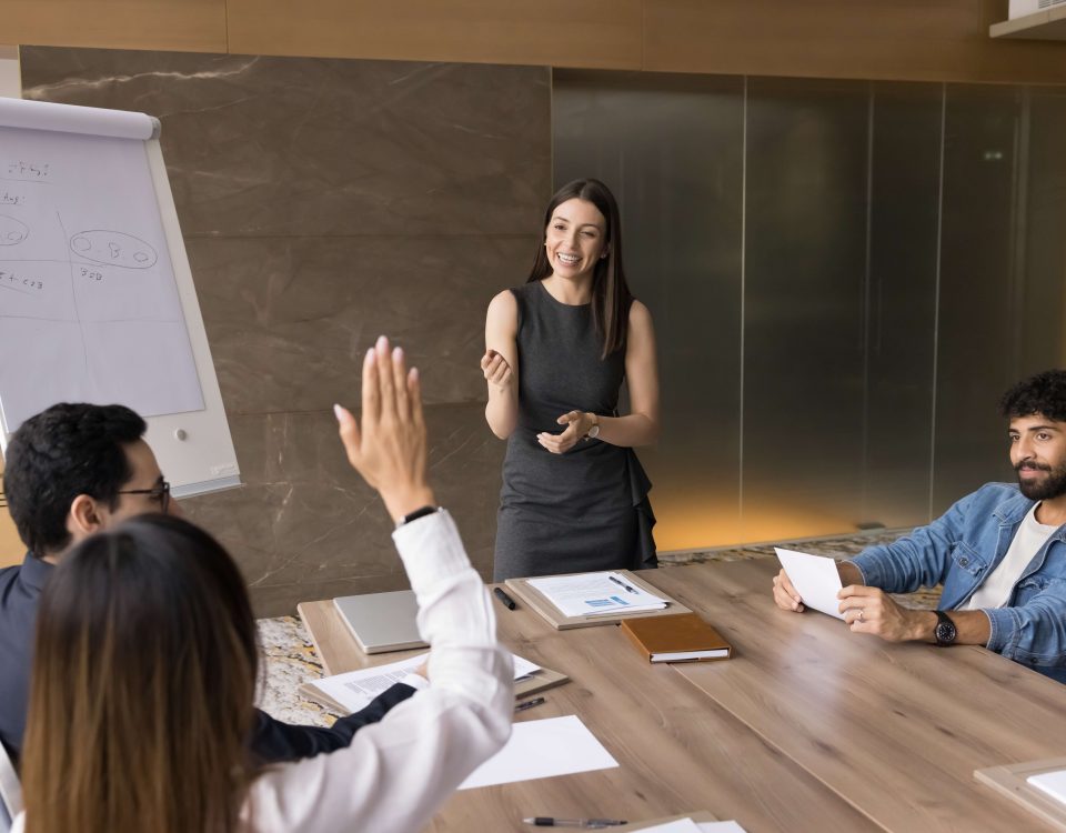 Sales team discussing a structured sales training approach during a meeting